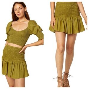 New! MISA Azar Ruffle Mini skirt in Olive Green 🫒 Small NWT!
